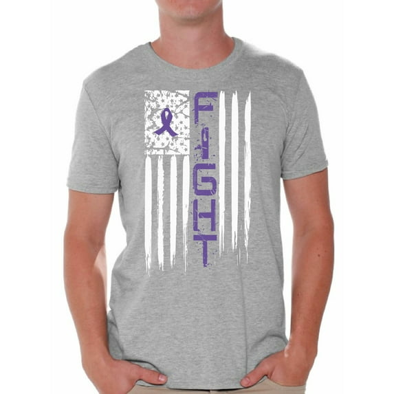 Awkward Styles Men's Fight Cancer Graphic T-shirt Tops USA Flag Purple Ribbon for Awareness