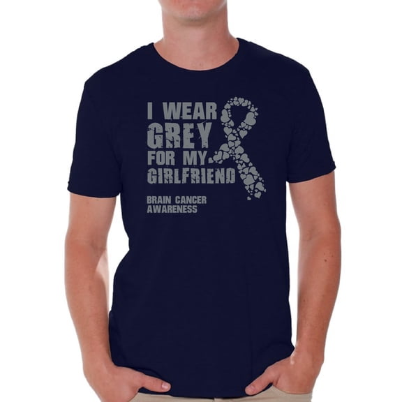Awkward Styles Men's I Wear Grey for My Girlfriend Graphic T-shirt Tops Brain Cancer Awareness