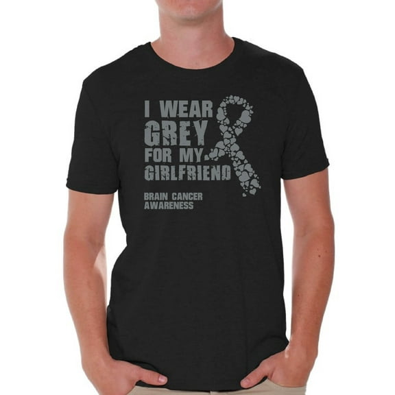 Awkward Styles Men's I Wear Grey for My Girlfriend Graphic T-shirt Tops Brain Cancer Awareness