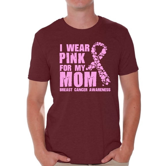 Awkward Styles Men's I Wear Pink for My Mom Graphic T-shirt Tops Breast Cancer Awareness