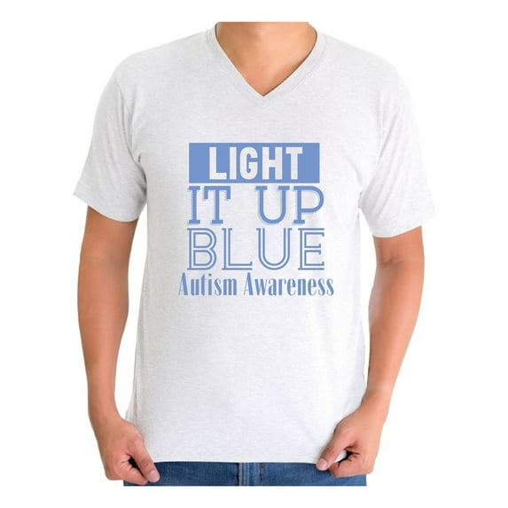 Awkward Styles Men's Light It Up Blue Support Graphic V-neck T-shirt Tops for Autism Awareness