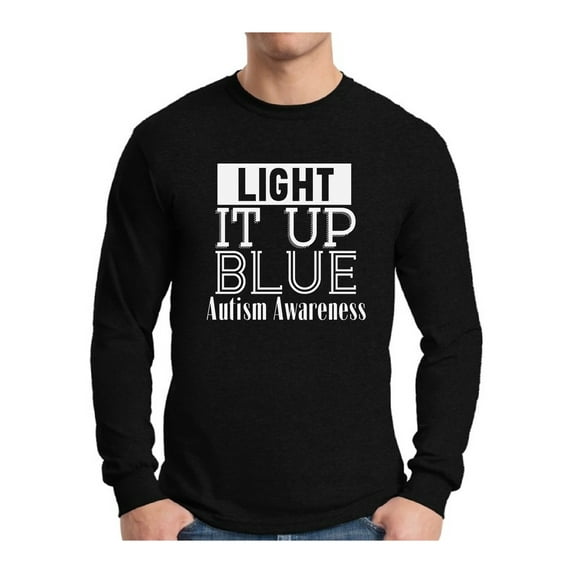 Awkward Styles Men's Light It Up Blue for Autism Awareness Shine A Light White Graphic Long Sleeve T-shirt Tops