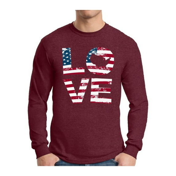 Awkward Styles Men's Love American Flag Graphic Long Sleeve T-shirt Tops USA Flag Stars and Stripes Patriotic Gift