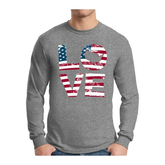 Awkward Styles Men's Love American Flag Graphic Long Sleeve T-shirt Tops USA Flag Stars and Stripes Patriotic Gift