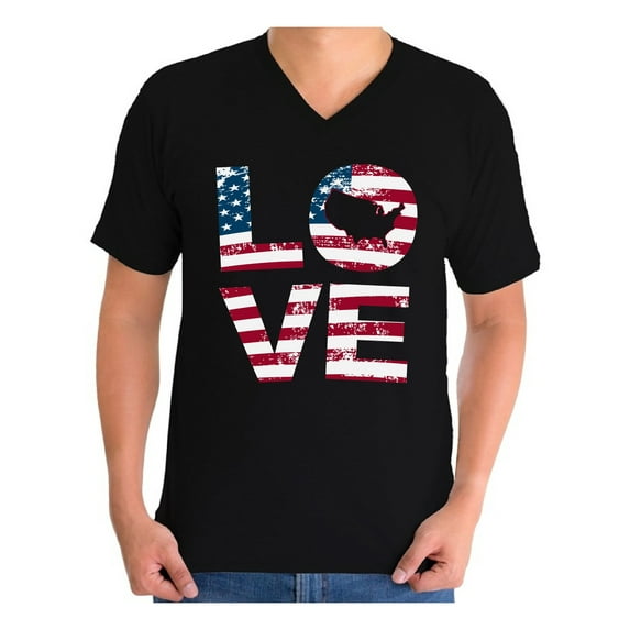 Awkward Styles Men's Love American Flag Graphic V-neck T-shirt Tops USA Flag Stars and Stripes Patriotic Gift