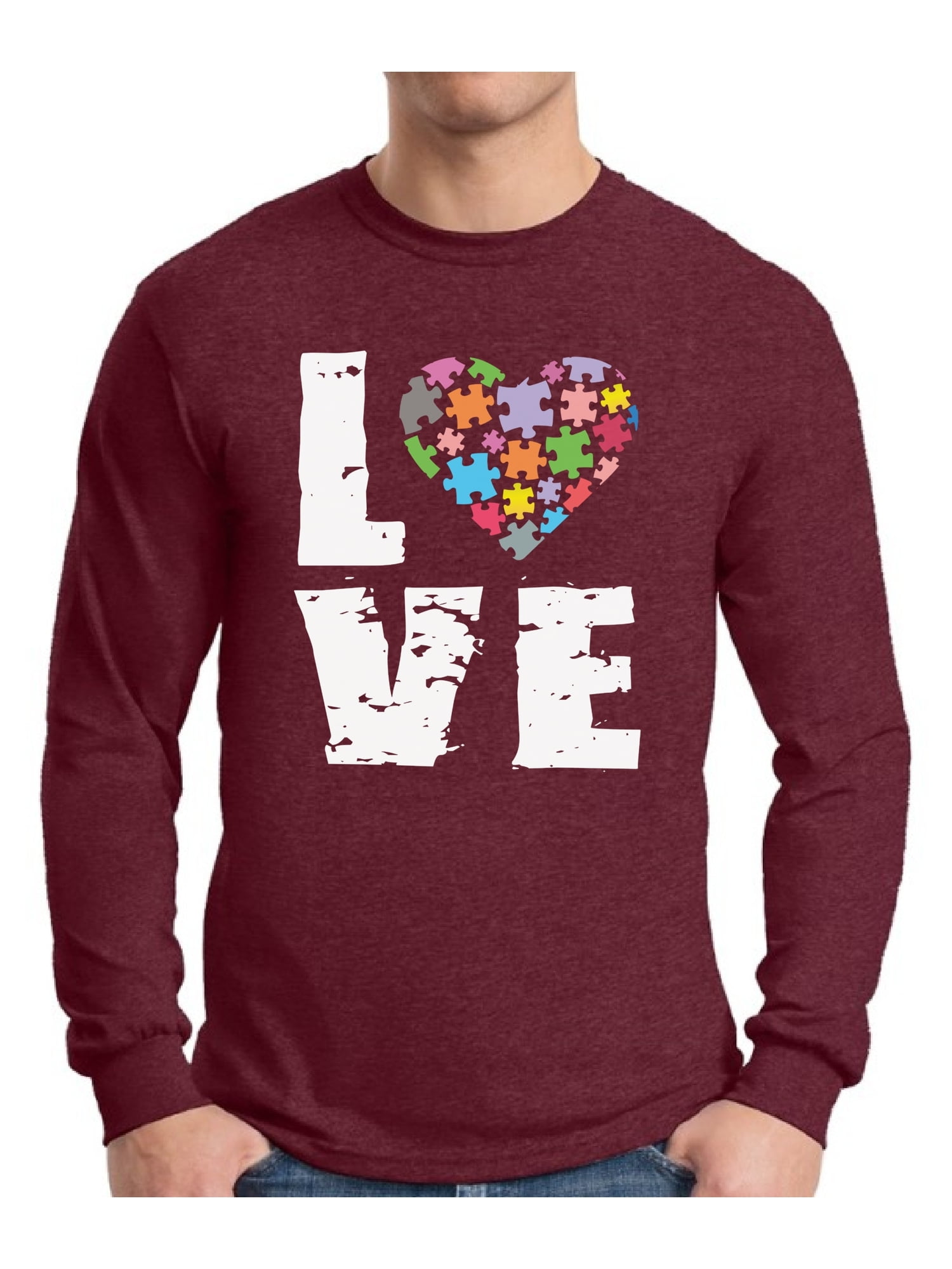 Awkward Styles Men's Love Puzzles Autism Awareness Graphic Long Sleeve T-shirt Tops Autistic Support
