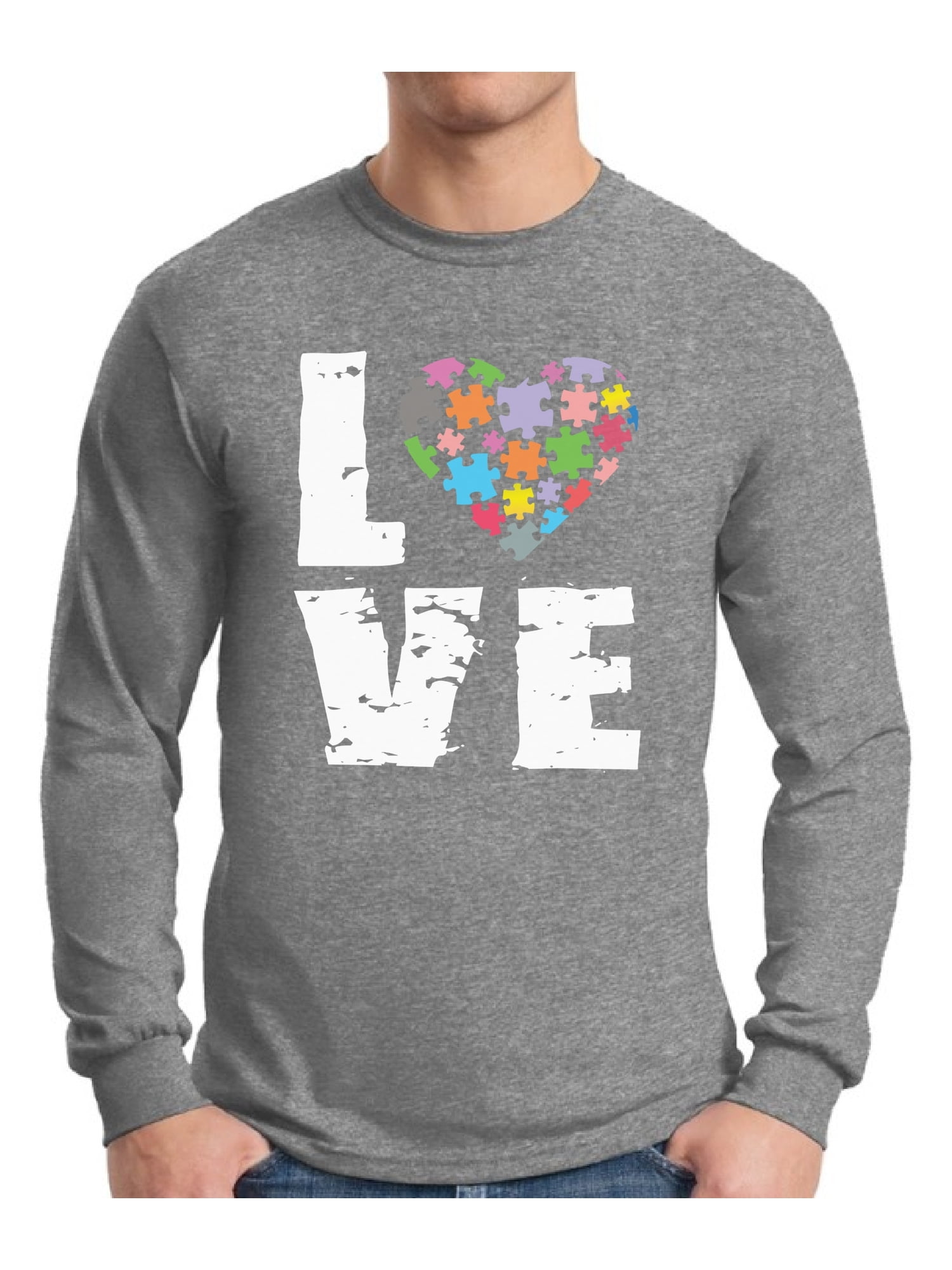 Awkward Styles Men's Love Puzzles Autism Awareness Graphic Long Sleeve T-shirt Tops Autistic Support