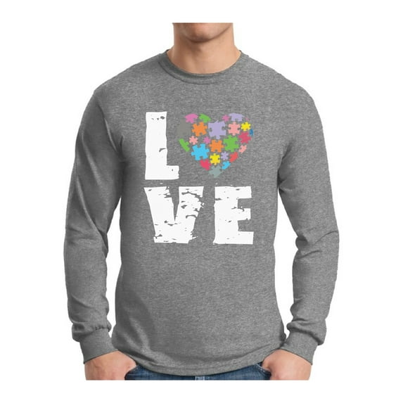 Awkward Styles Men's Love Puzzles Autism Awareness Graphic Long Sleeve T-shirt Tops Autistic Support