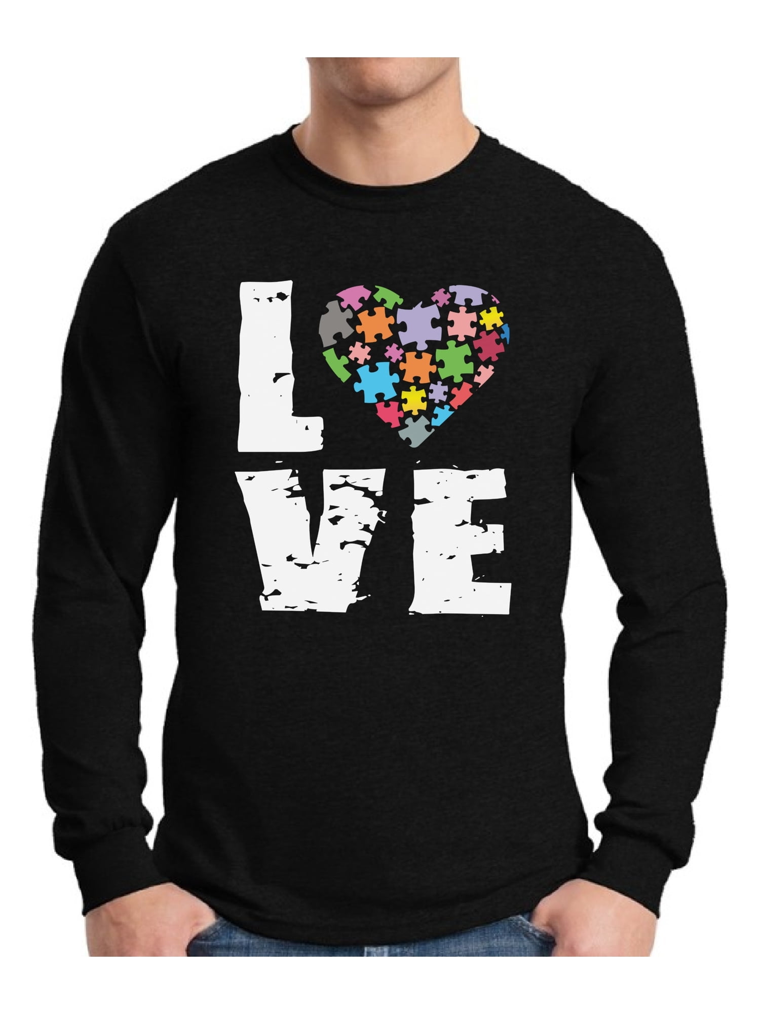 Awkward Styles Men's Love Puzzles Autism Awareness Graphic Long Sleeve T-shirt Tops Autistic Support