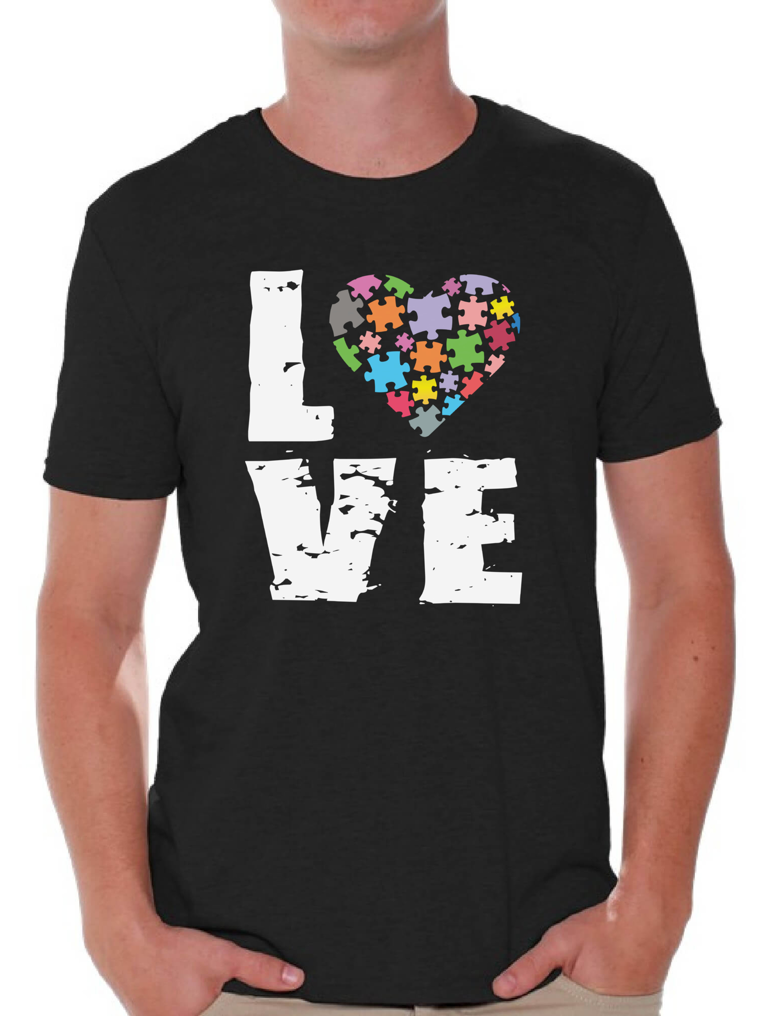 Awkward Styles Men's Love Puzzles Autism Awareness Graphic T-shirt Tops Autistic Support - image 1 of 4