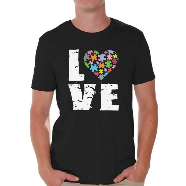 Awkward Styles Men's Love Puzzles Autism Awareness Graphic T-shirt Tops Autistic Support