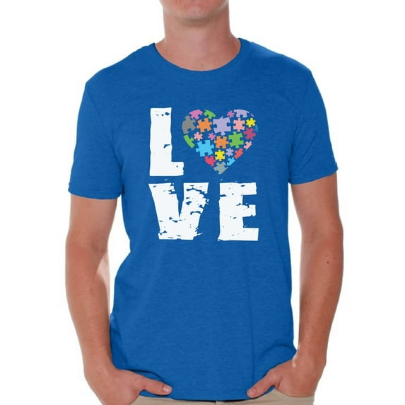 Awkward Styles Men's Love Puzzles Autism Awareness Graphic T-shirt Tops Autistic Support