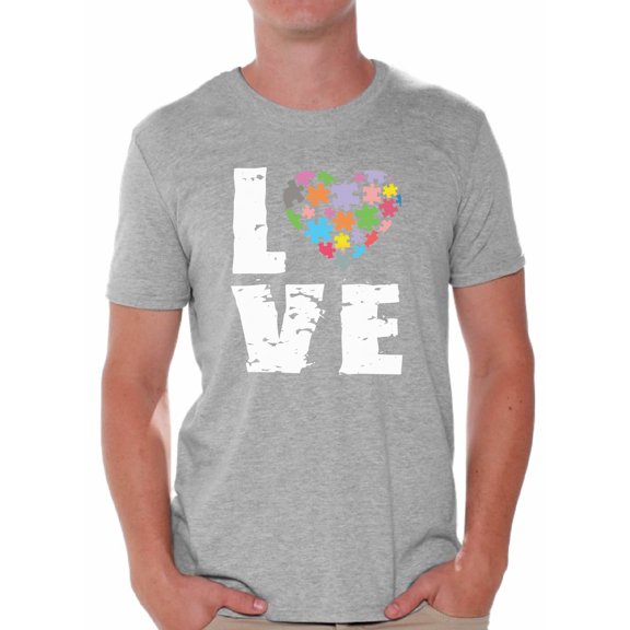 Awkward Styles Men's Love Puzzles Autism Awareness Graphic T-shirt Tops Autistic Support