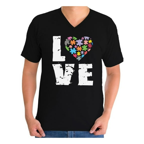 Awkward Styles Men's Love Puzzles Autism Awareness Graphic V-neck T-shirt Tops Autistic Support