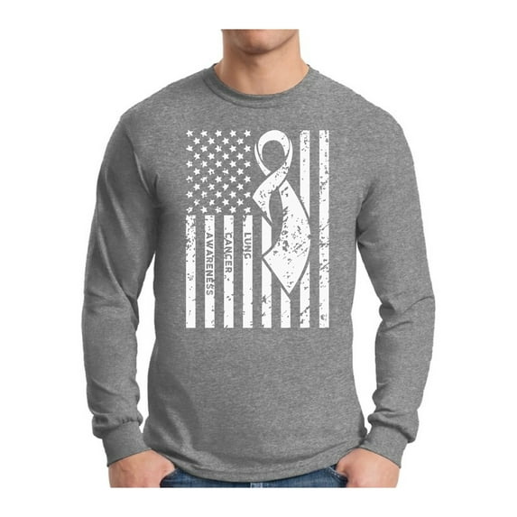 Awkward Styles Men's Lung Cancer Awareness Graphic Long Sleeve T-shirt Tops White Ribbon
