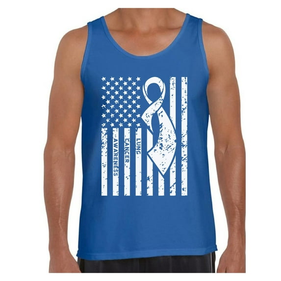 Awkward Styles Men's Lung Cancer Awareness Graphic Tank Tops White Ribbon