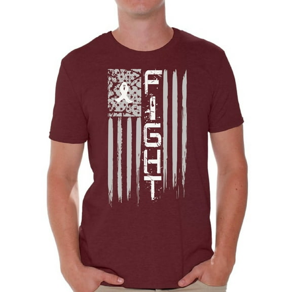 Awkward Styles Men's Lung Cancer Distressed American Flag Graphic T-shirt Tops Fight White Ribbon