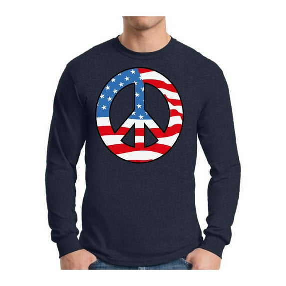 Awkward Styles Men's Peace Flag Patriotic Graphic Long Sleeve T-shirt Tops American Flag Peace Sign