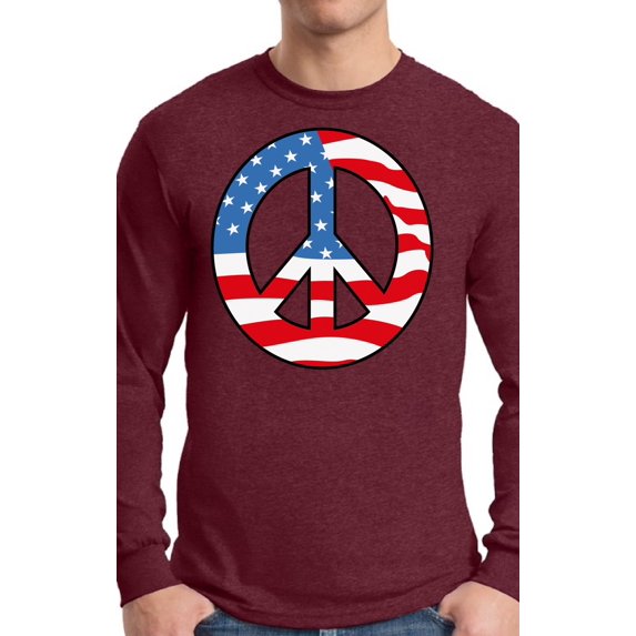 Awkward Styles Men's Peace Flag Patriotic Graphic Long Sleeve T-shirt Tops American Flag Peace Sign
