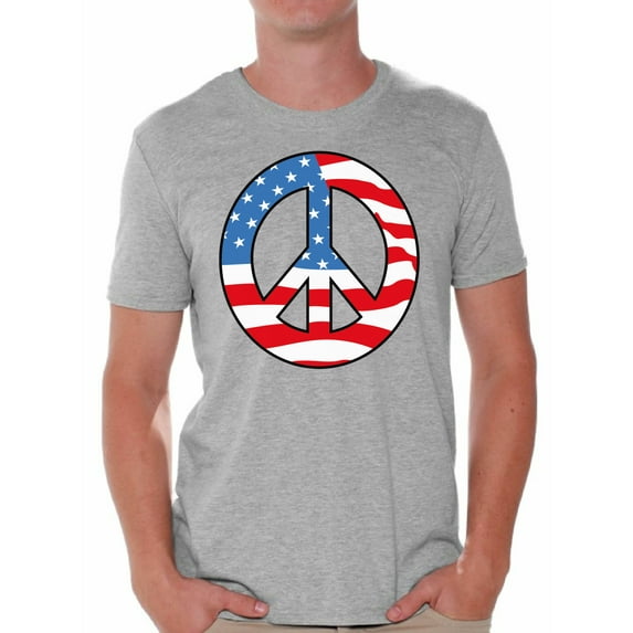 Awkward Styles Men's Peace Flag Patriotic Graphic T-shirt Tops American Flag Peace Sign