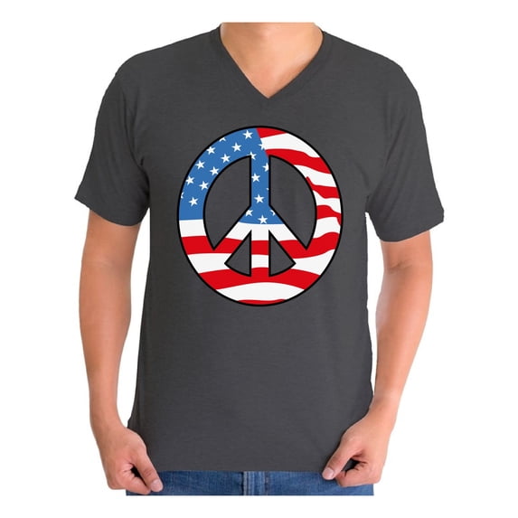 Awkward Styles Men's Peace Flag Patriotic Graphic V-neck T-shirt Tops American Flag Peace Sign