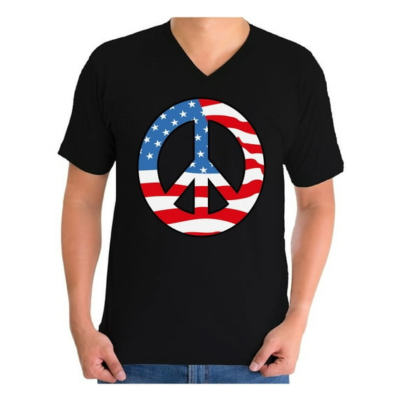 Awkward Styles Men's Peace Flag Patriotic Graphic V-neck T-shirt Tops American Flag Peace Sign