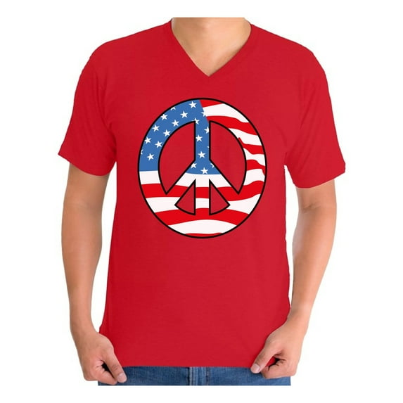 Awkward Styles Men's Peace Flag Patriotic Graphic V-neck T-shirt Tops American Flag Peace Sign