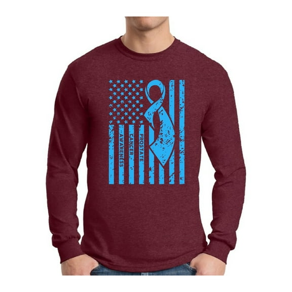 Awkward Styles Men's Prostate Cancer Awareness Graphic Long Sleeve T-shirt Tops Light Blue Ribbon