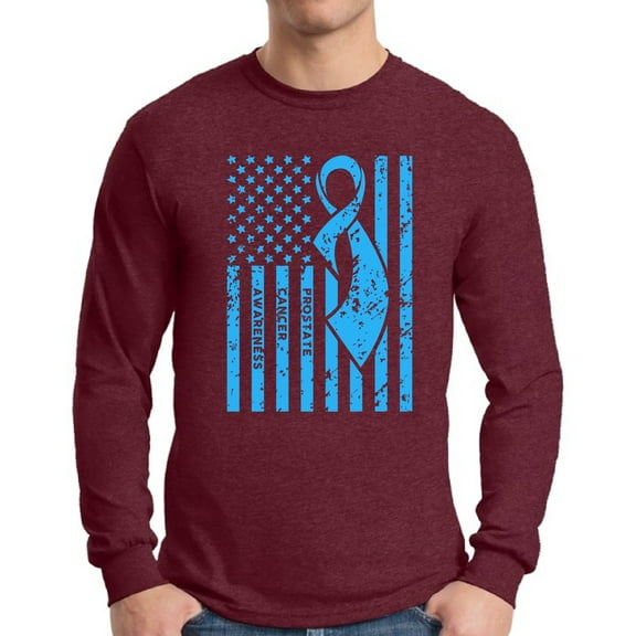 Awkward Styles Men's Prostate Cancer Awareness Graphic Long Sleeve T-shirt Tops Light Blue Ribbon