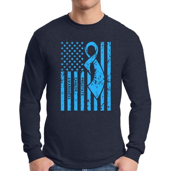 Awkward Styles Men's Prostate Cancer Awareness Graphic Long Sleeve T-shirt Tops Light Blue Ribbon