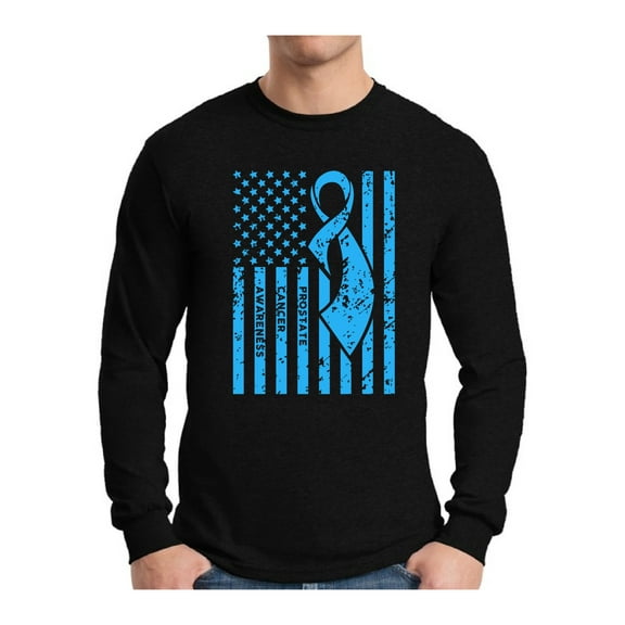 Awkward Styles Men's Prostate Cancer Awareness Graphic Long Sleeve T-shirt Tops Light Blue Ribbon