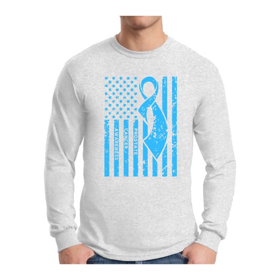 Awkward Styles Men's Prostate Cancer Awareness Graphic Long Sleeve T-shirt Tops Light Blue Ribbon