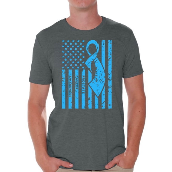 Awkward Styles Men's Prostate Cancer Awareness Graphic T-shirt Tops Light Blue Ribbon