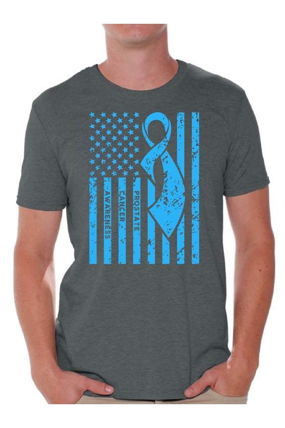 Men's Prostate Cancer Awareness Graphic T-shirt Tops Light Blue Ribbon