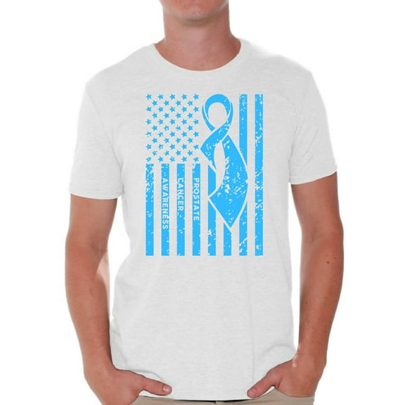 Awkward Styles Men's Prostate Cancer Awareness Graphic T-shirt Tops Light Blue Ribbon