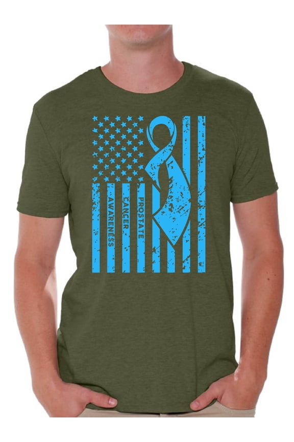 Men's Prostate Cancer Awareness Graphic T-shirt Tops Light Blue Ribbon