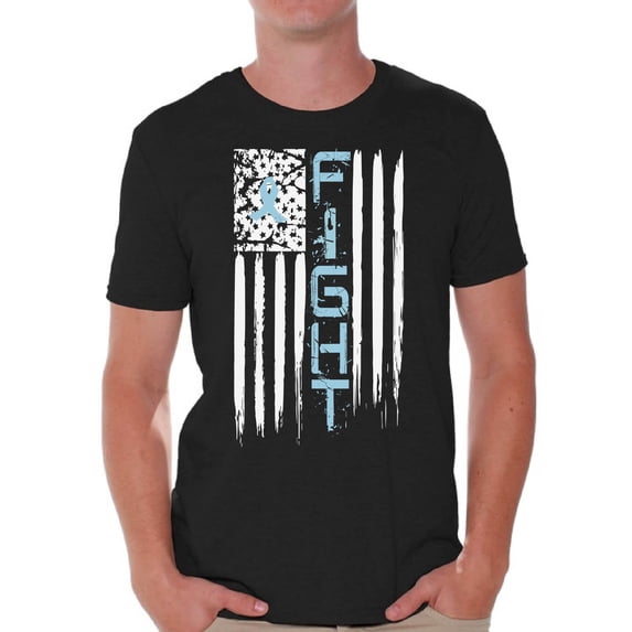 Awkward Styles Men's Prostate Cancer Distressed American Flag Graphic T-shirt Tops Fight Blue Ribbon