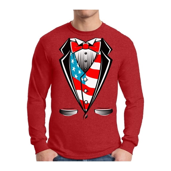 Awkward Styles Men's Tuxedo American Flag Graphic Long Sleeve T-shirt Tops USA Patriotic