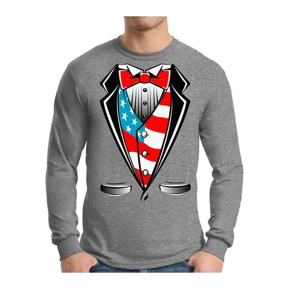 Awkward Styles Men's Tuxedo American Flag Graphic Long Sleeve T-shirt Tops USA Patriotic