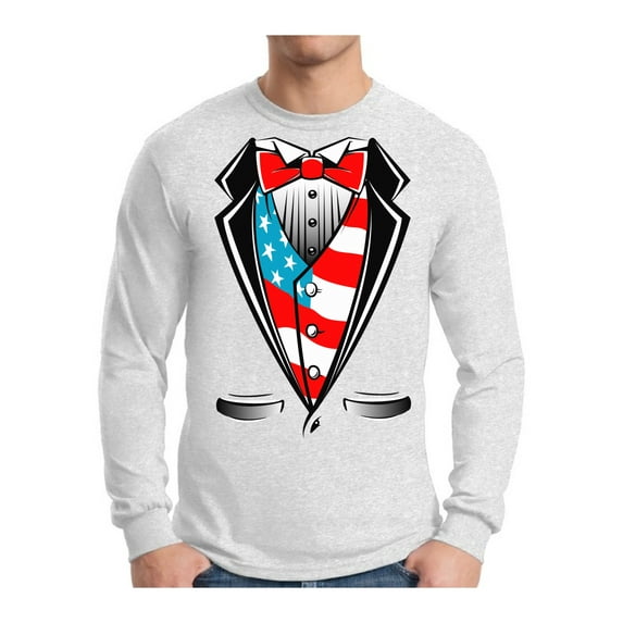 Awkward Styles Men's Tuxedo American Flag Graphic Long Sleeve T-shirt Tops USA Patriotic