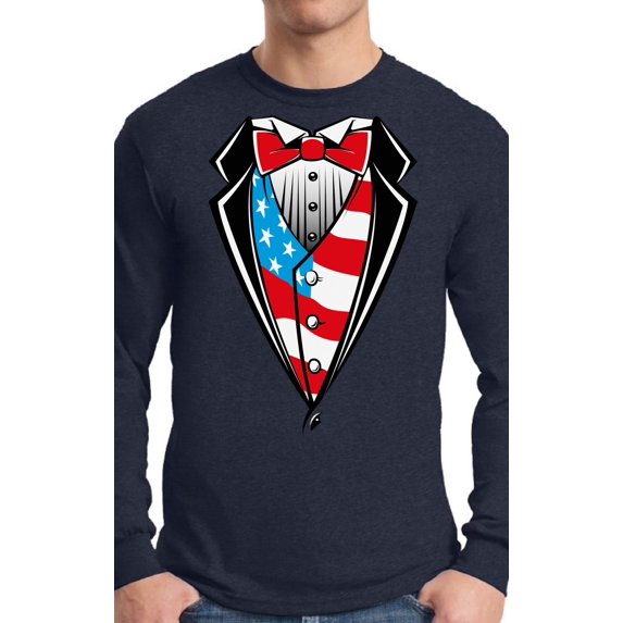 Awkward Styles Men's Tuxedo American Flag Graphic Long Sleeve T-shirt Tops USA Patriotic