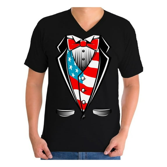 Awkward Styles Men's Tuxedo American Flag Graphic V-neck T-shirt Tops USA Patriotic