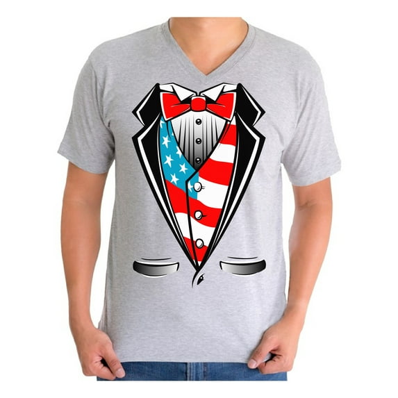 Awkward Styles Men's Tuxedo American Flag Graphic V-neck T-shirt Tops USA Patriotic