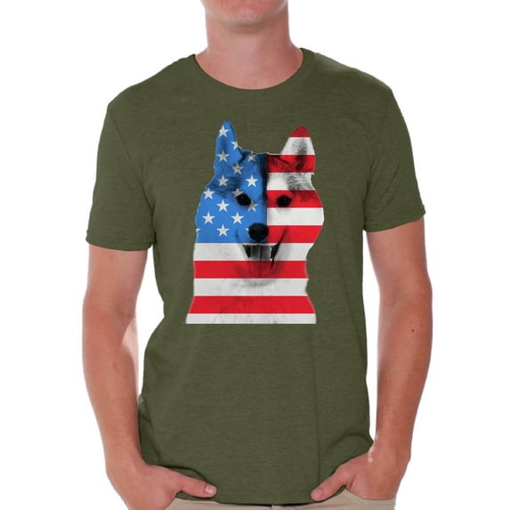 Awkward Styles Men's USA Flag American Husky Dog Lover`s Graphic T-shirt Tops Independence Day