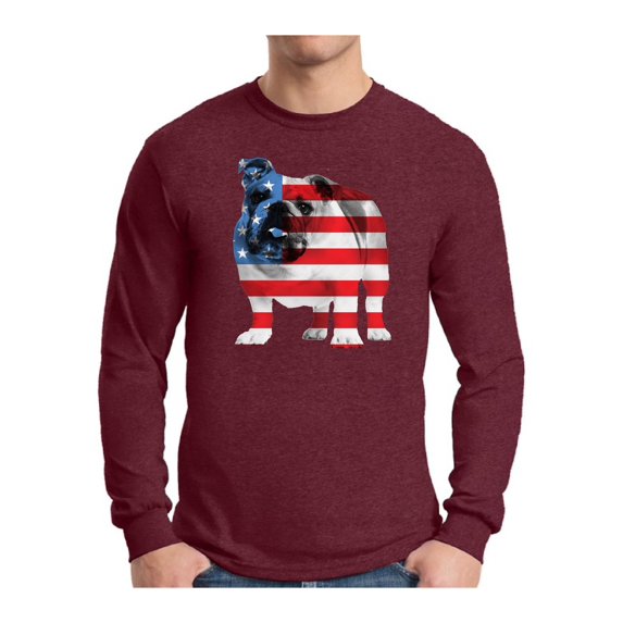 Awkward Styles Men's USA Flag Bulldog American Patriotic Graphic Long Sleeve T-shirt Tops 4th Of July Gifts