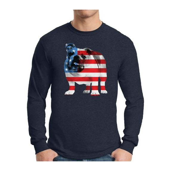 Awkward Styles Men's USA Flag Bulldog American Patriotic Graphic Long Sleeve T-shirt Tops 4th Of July Gifts