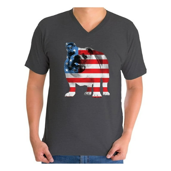 Awkward Styles Men's USA Flag Bulldog American Patriotic Graphic V-neck T-shirt Tops 4th Of July Gifts