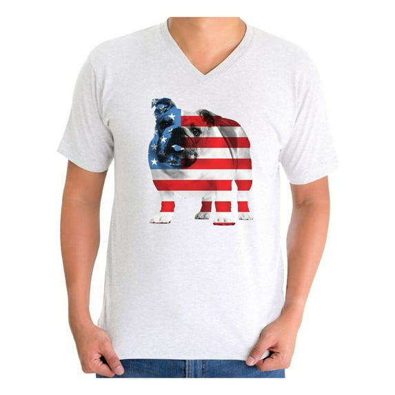 Awkward Styles Men's USA Flag Bulldog American Patriotic Graphic V-neck T-shirt Tops 4th Of July Gifts