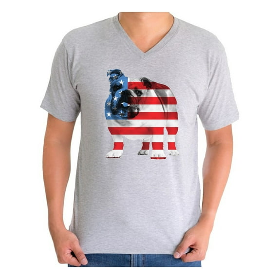 Awkward Styles Men's USA Flag Bulldog American Patriotic Graphic V-neck T-shirt Tops 4th Of July Gifts