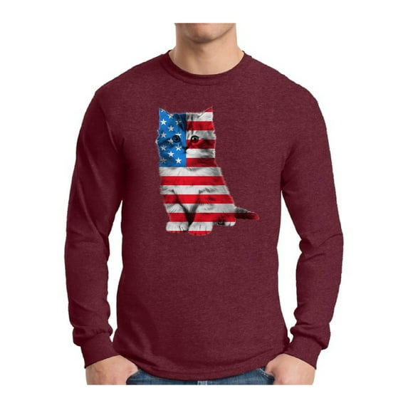 Awkward Styles Men's USA Flag Cat Graphic Long Sleeve T-shirt Tops Cute 4th of July Gift American Flag